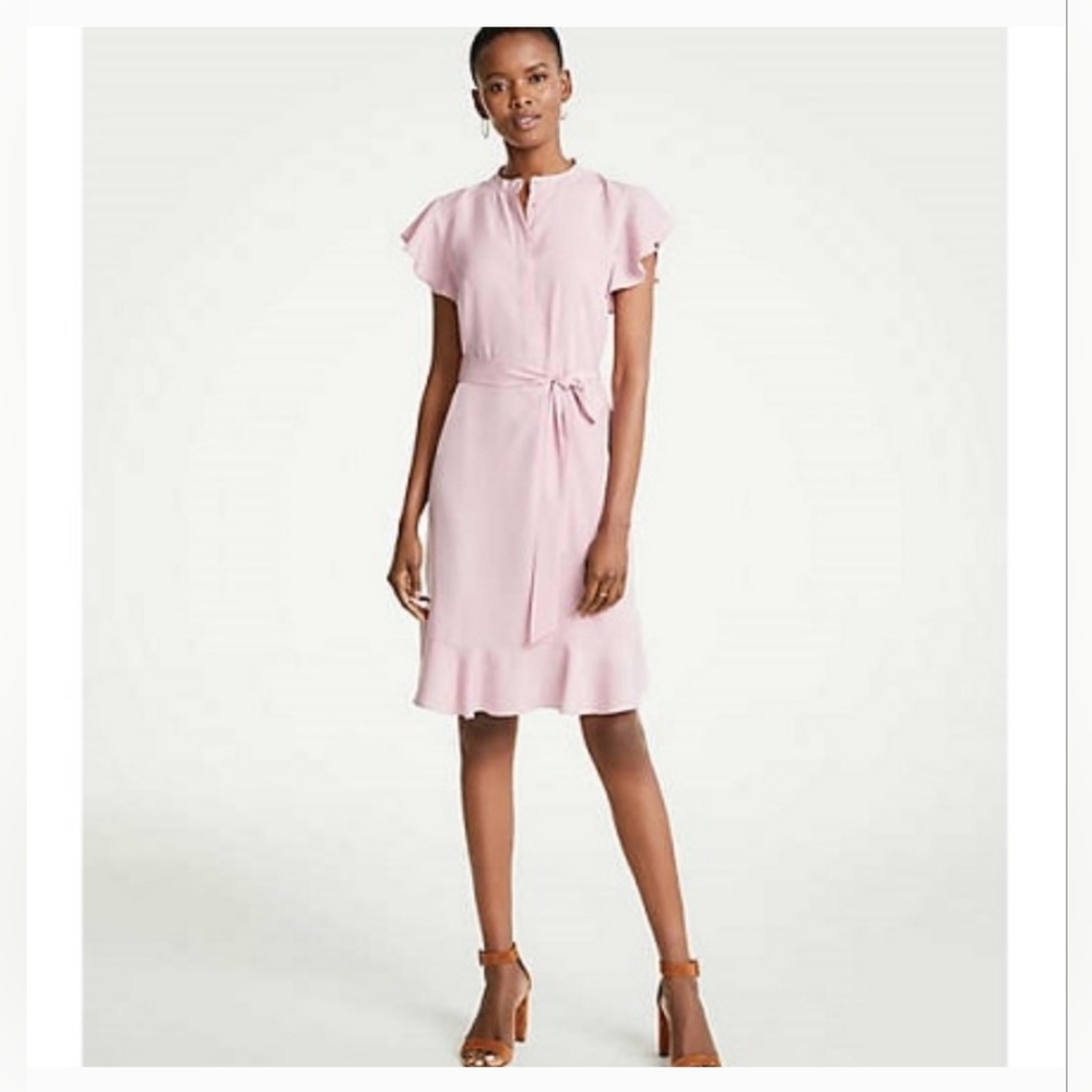 Ann Taylor Shirt Dress Tie Waist Belted Ruffle Hem Sleeve size 10 NWT